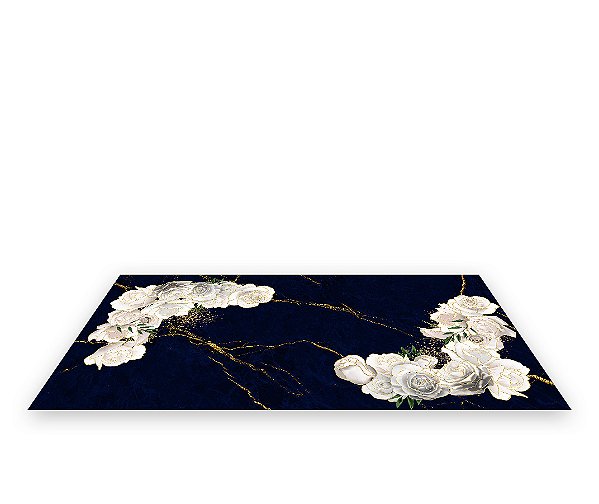 Painel De Festa Tapete Em Lona 2,50x1,35 - Efeito Geométrico Floral Branco com Azul 022