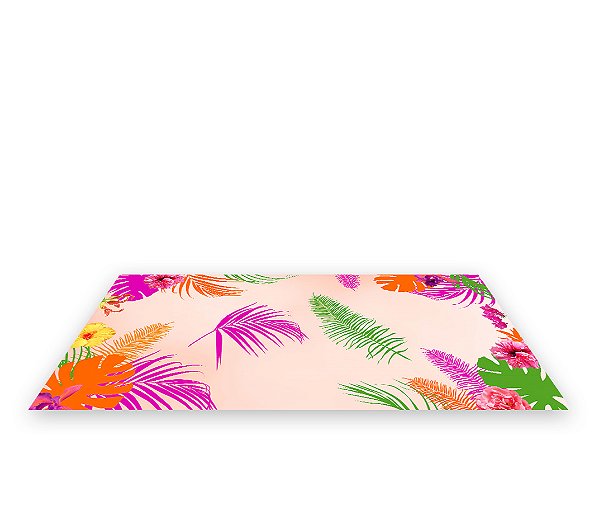Painel De Festa Tapete Em Lona 2,50x1,35 - Folhagem Tropical Rosa e Laranja 002