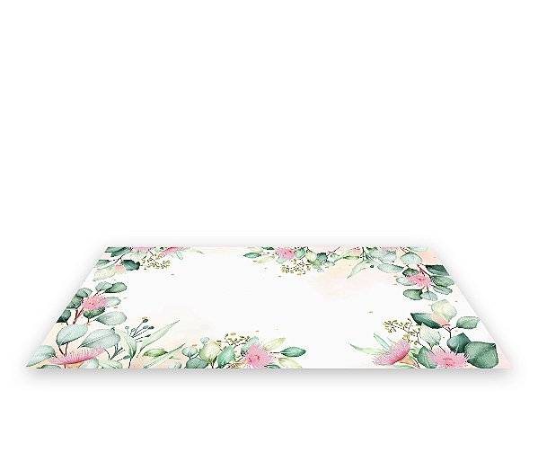 Painel De Festa Tapete Em Lona 2,50x1,35 - Folhagens e Flores Verde com Rosa 025