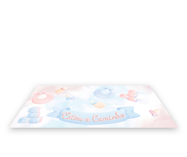 Painel De Festa Tapete Em Lona 2,50x1,35 - Chá Revelação Baby Azul e Rosa Suave 004