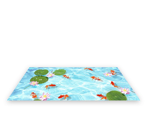 Painel De Festa Tapete Em Lona 2,50x1,35 - Água com Peixe e Flores 010
