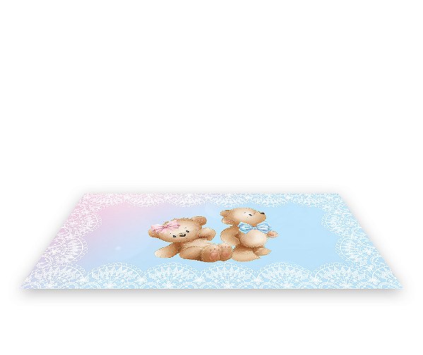 Painel De Festa Tapete Em Lona 2,50x1,35 - Chá Revelação Ursos Cute Azul e Rosa 005