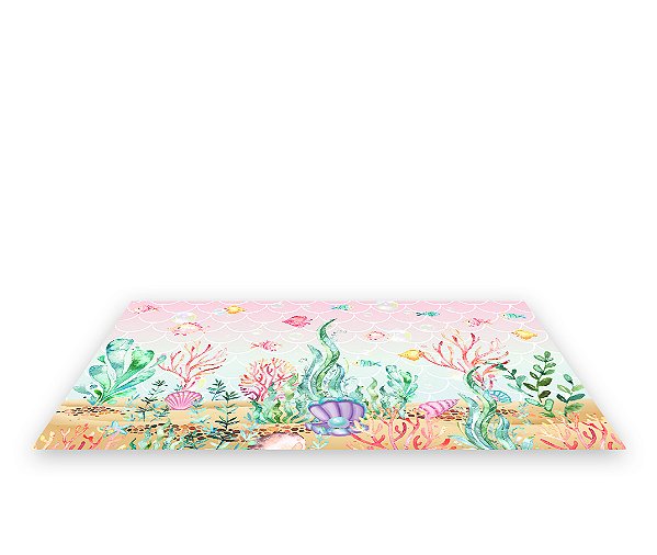 Painel De Festa Tapete Em Lona 2,50x1,35 - Fundo do Mar Verde e Rosa 016
