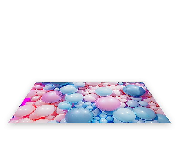 Painel De Festa Tapete Em Lona 2,50x1,35 - Balões Azuis e Rosas 001