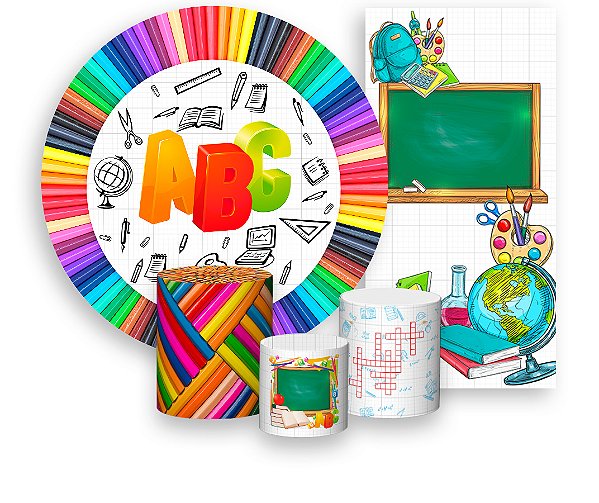 Painel De Festa + Trio De Capas Cilindro + Faixa Veste Fácil - Formatura ABC Lápis de Cor 007