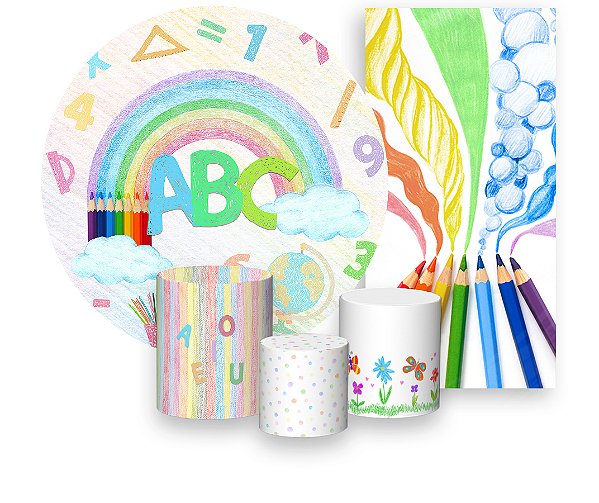 Painel De Festa + Trio De Capas Cilindro + Faixa Veste Fácil - Formatura ABC Desenhos 008