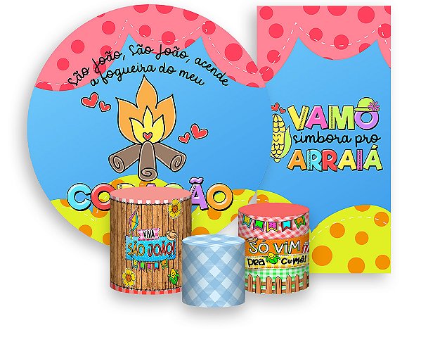 Painel De Festa + Trio De Capas Cilindro + Faixa Veste Fácil - Simbora Pro Arraiá 002