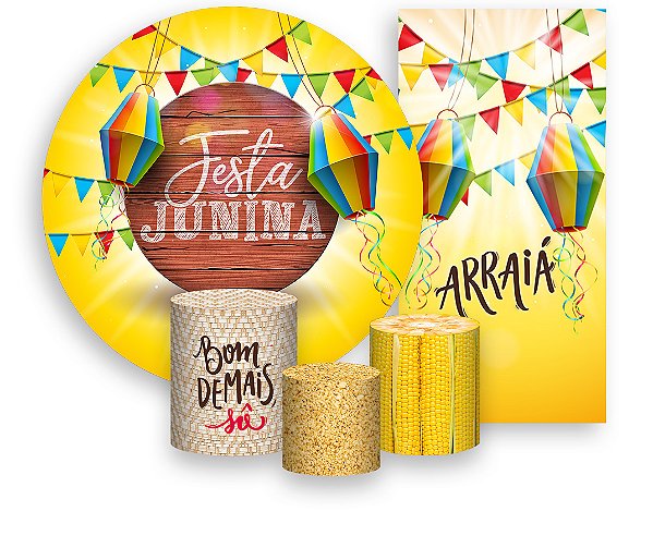 Painel De Festa + Trio De Capas Cilindro + Faixa Veste Fácil - Festa Junina Lanternas 004