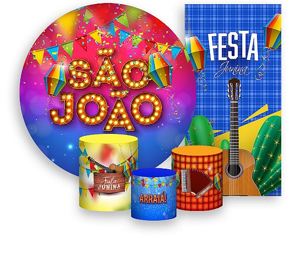 Painel De Festa + Trio De Capas Cilindro + Faixa Veste Fácil - São João Bandeirolas 006
