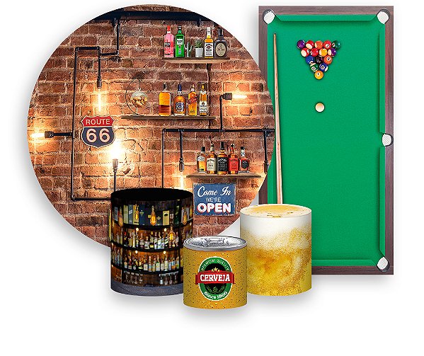 Painel De Festa + Trio De Capas Cilindro + Faixa Veste Fácil - Boteco Bar Chique 003