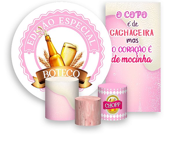 Painel De Festa + Trio De Capas Cilindro + Faixa Veste Fácil - Boteco Rosa Edição Especial 006