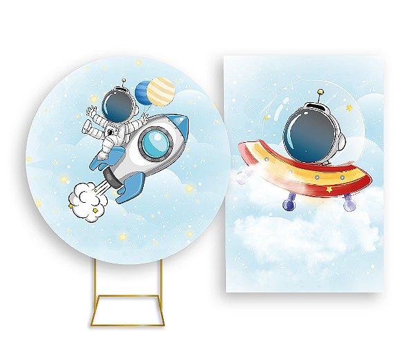 Painel De Festa Redondo 1,50x1,50 + Vertical 1,50x2,20 - Astronauta Cute no Foguete 005