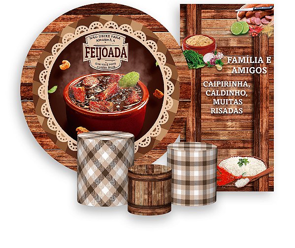 Painel De Festa + Trio De Capas Cilindro + Faixa Veste Fácil - Feijoada Brasileira 002