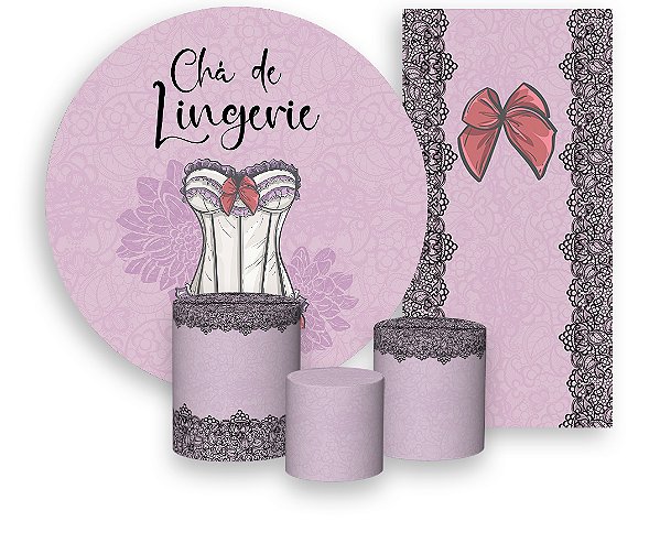 Painel De Festa + Trio De Capas Cilindro + Faixa Veste Fácil - Chá Lingerie Corpete Laços 001