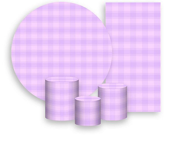 Painel De Festa + Trio De Capas Cilindro + Faixa Veste Fácil - Xadrez Lilás Suave 009