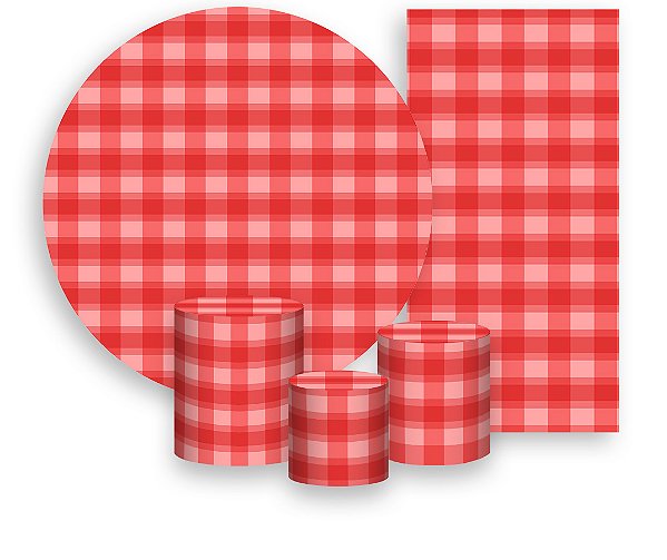 Painel De Festa + Trio De Capas Cilindro + Faixa Veste Fácil - Estampa Xadrez Vermelho 028