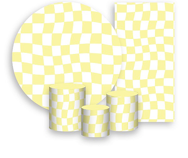 Painel De Festa + Trio De Capas Cilindro + Faixa Veste Fácil - Estampa Quadriculado Amarelo 030