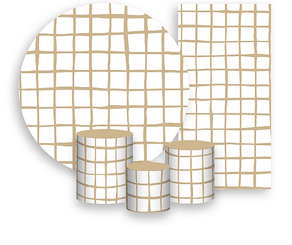 Painel De Festa + Trio De Capas Cilindro + Faixa Veste Fácil - Estampa Grid  Marrom Claro 037