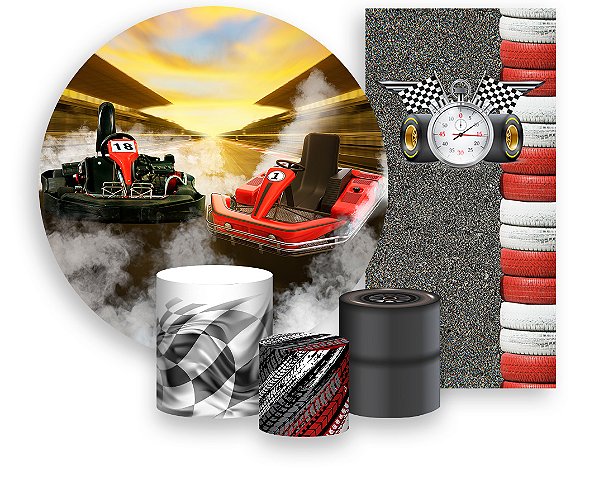 Painel De Festa + Trio De Capas Cilindro + Faixa Veste Fácil - Carro  Kart Corrida 001