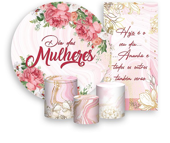 Painel De Festa + Trio De Capas Cilindro + Faixa Veste Fácil - Dia das Mulheres Floral 001