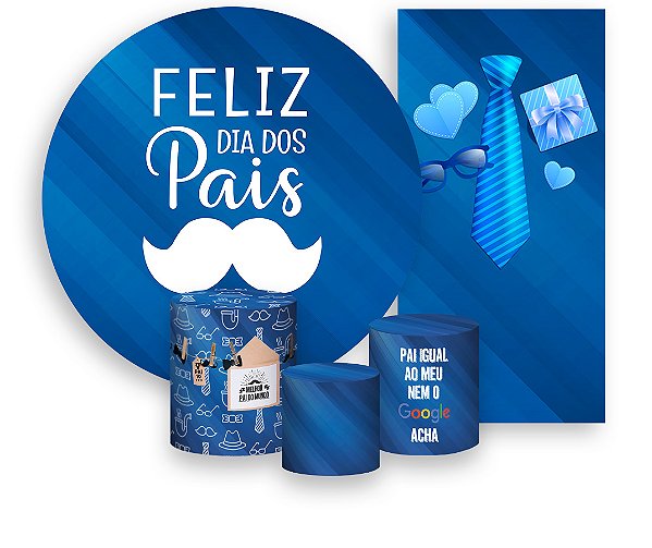 Painel De Festa + Trio De Capas Cilindro + Faixa Veste Fácil - Dia Dos Pais Azul Bigode 004