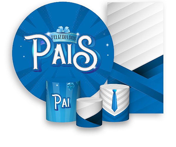 Painel De Festa + Trio De Capas Cilindro + Faixa Veste Fácil - Dia dos Pais Azul Retro 013
