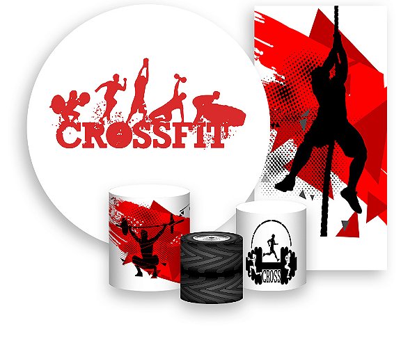 Painel De Festa + Trio De Capas Cilindro + Faixa Veste Fácil - Crossfit Vermelho 006