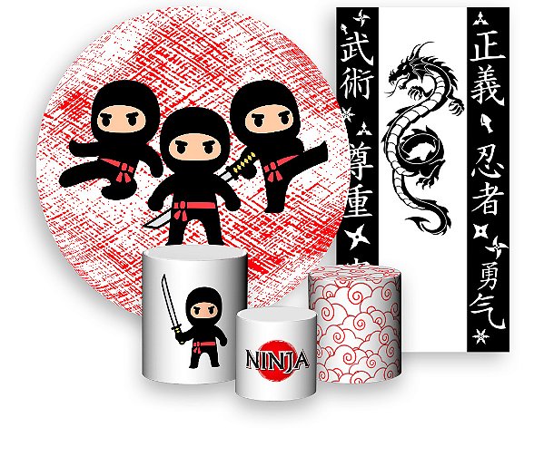 Painel De Festa + Trio De Capas Cilindro + Faixa Veste Fácil - Ninja Cute 013