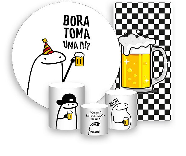 Painel De Festa + Trio De Capas Cilindro + Faixa Veste Fácil - Flork Bora Tomar Uma Beer 003