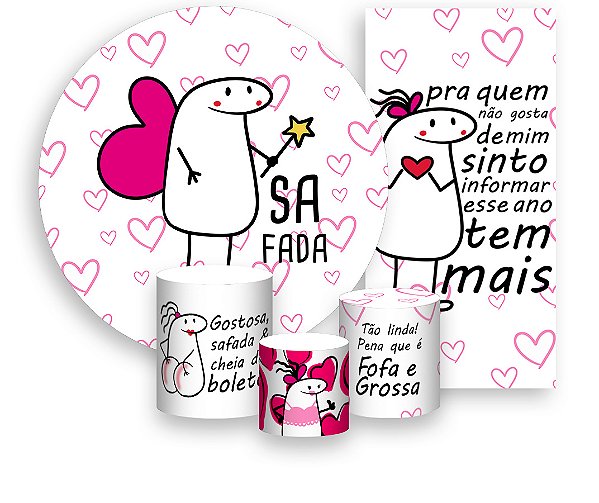 Painel De Festa + Trio De Capas Cilindro + Faixa Veste Fácil - Flork Fada Rosa 005