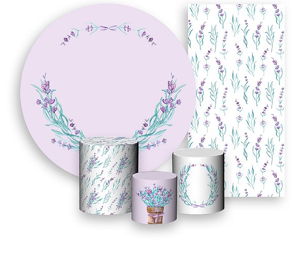 Painel De Festa + Trio De Capas Cilindro + Faixa Veste Fácil - Flor Lavanda Aquarela 035