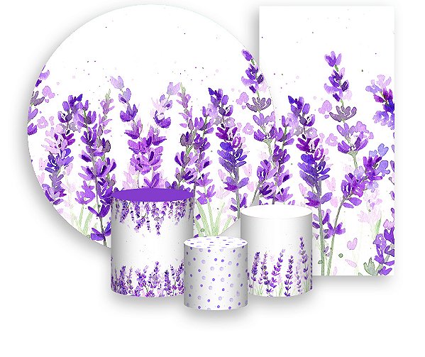 Painel De Festa + Trio De Capas Cilindro + Faixa Veste Fácil - Campo Branco de Lavandas 038