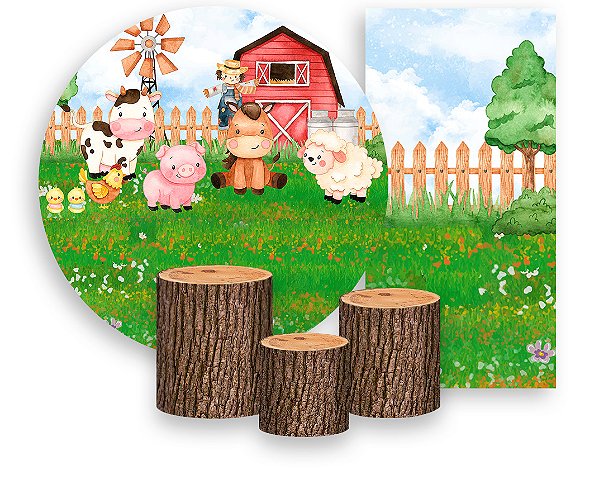 Painel De Festa + Trio De Capas Cilindro + Faixa Veste Fácil - Fazendinha  Cute 004