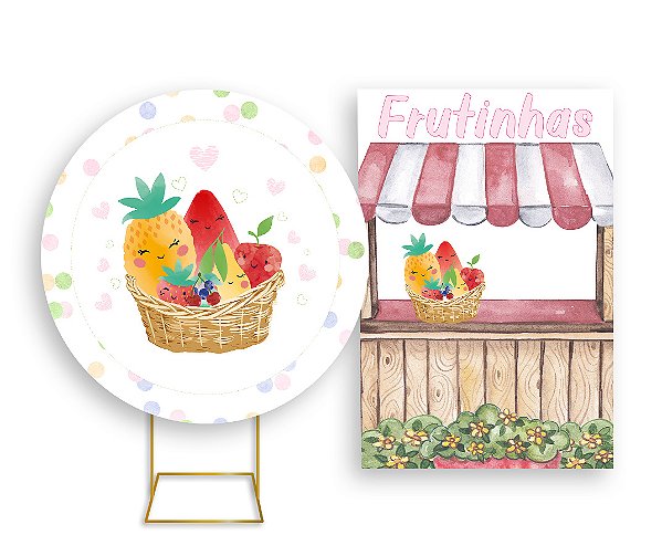 Painel De Festa Redondo 1,50x1,50 + Vertical 1,50x2,20 - Cesta com Frutas Cute 002