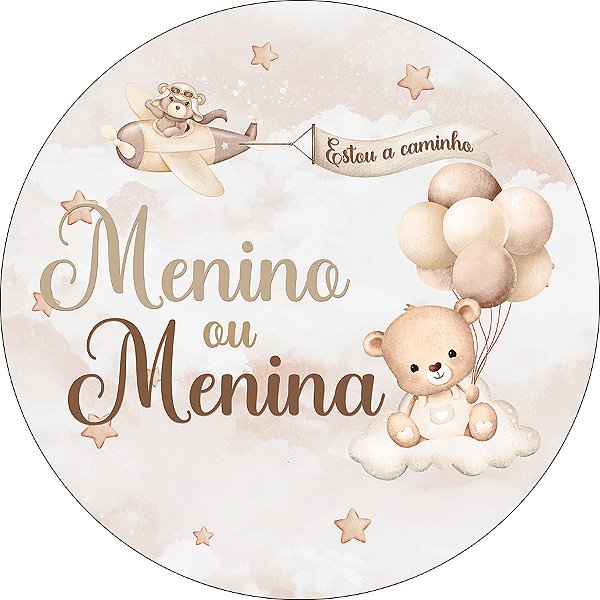 Painel De Festa Redondo 1,50x1,50 - Chá Revelação Ursinho Cute Bege 078