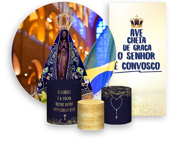 Painel De Festa + Trio De Capas Cilindro + Faixa Veste Fácil - Santa Nossa Senhora Aparecida Imagem 001