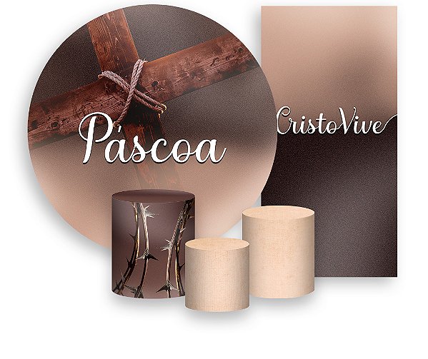 Painel De Festa + Trio De Capas Cilindro + Faixa Veste Fácil - Páscoa Cruz Cristã 007