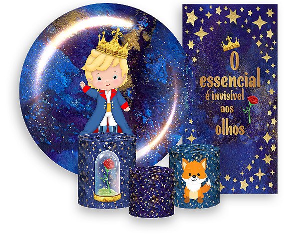 Painel De Festa + Trio De Capas Cilindro + Faixa Veste Fácil - Pequeno Príncipe Loiro Cute 004