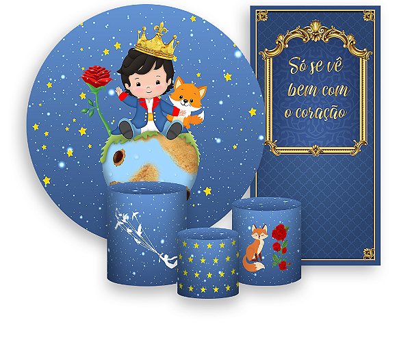 Painel De Festa + Trio De Capas Cilindro + Faixa Veste Fácil - Pequeno Príncipe Cabelo Escuro 007