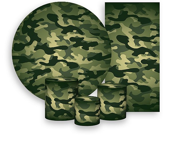 Painel De Festa + Trio De Capas Cilindro + Faixa Veste Fácil - Exército Estampa Camuflado 004