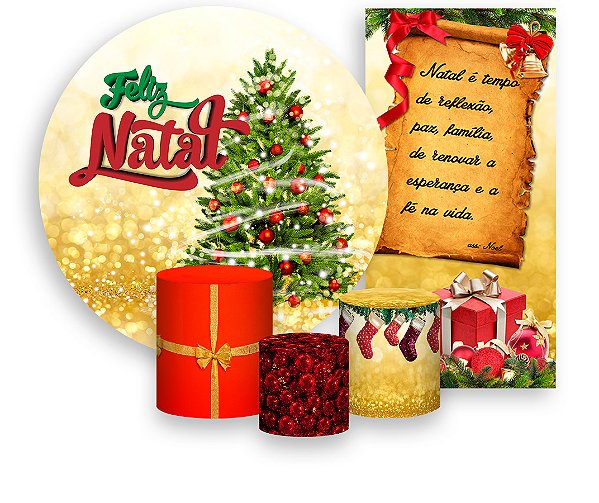 Painel De Festa + Trio De Capas Cilindro + Faixa Veste Fácil - Natal Árvore Mágica 002