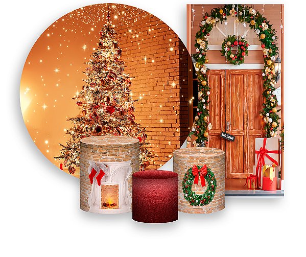 Painel De Festa + Trio De Capas Cilindro + Faixa Veste Fácil - Árvore de Natal Brilhante 003