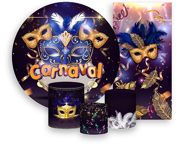 Painel De Festa + Trio De Capas Cilindro + Faixa Veste Fácil - Carnaval Chique 004