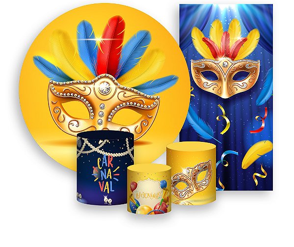 Painel De Festa + Trio De Capas Cilindro + Faixa Veste Fácil - Máscaras Carnavalescas Festivas 007