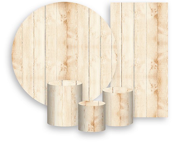 Painel De Festa + Trio De Capas Cilindro + Faixa Veste Fácil - Efeito Ripas de Madeira Bege Claro 001