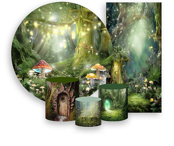 Painel De Festa + Trio De Capas Cilindro + Faixa Veste Fácil - Jardim Encantado 030