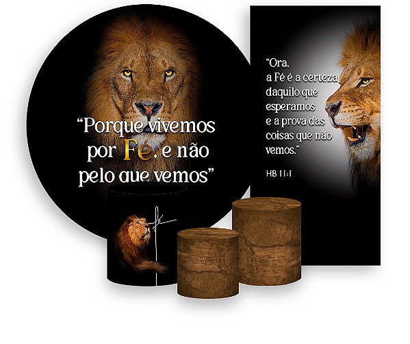 Painel De Festa + Trio De Capas Cilindro + Faixa Veste Fácil - Religioso Leão Fé 001