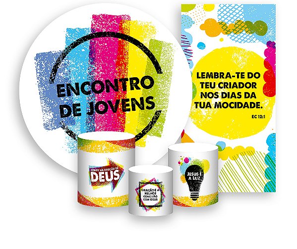 Painel De Festa + Trio De Capas Cilindro + Faixa Veste Fácil - Encontro de Jovens Cristãos Pop 002