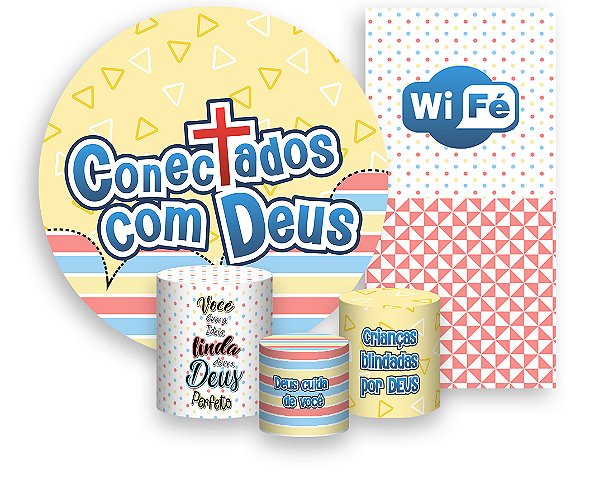 Painel De Festa + Trio De Capas Cilindro + Faixa Veste Fácil - Conectados com Deus 007