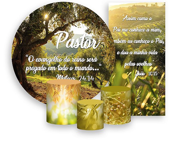 Painel De Festa + Trio De Capas Cilindro + Faixa Veste Fácil - Pastor Paisagem Árvores de Oliveira 014